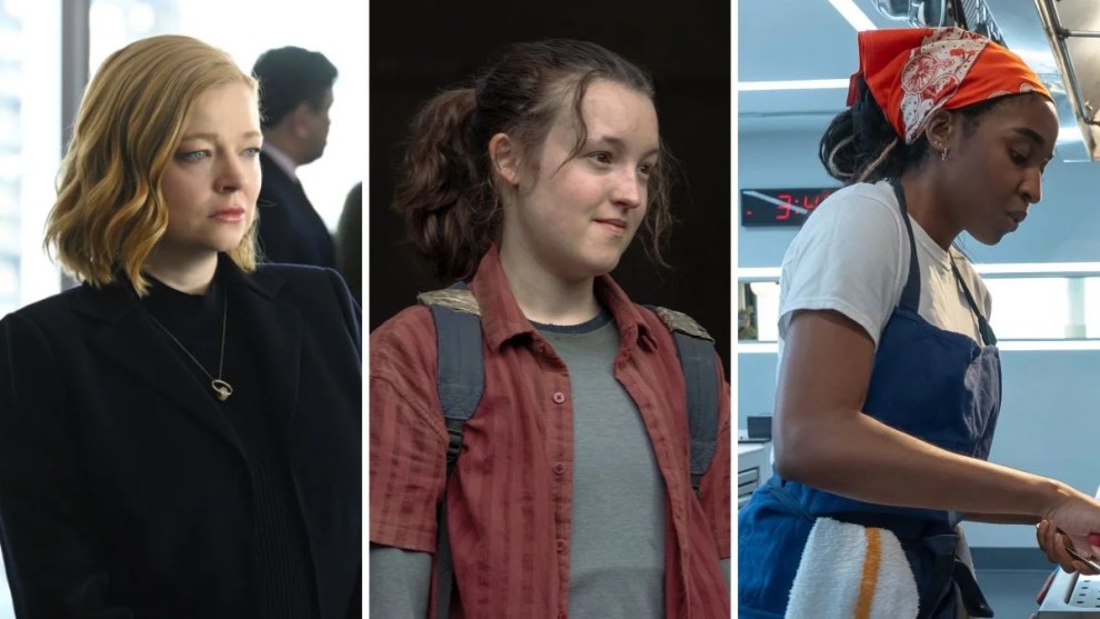 Sarah Snook in Succession, Bella Ramsay in The Last of Us, and Ayo Edebiri in The Bear (Photo Credit: HBO, FX)